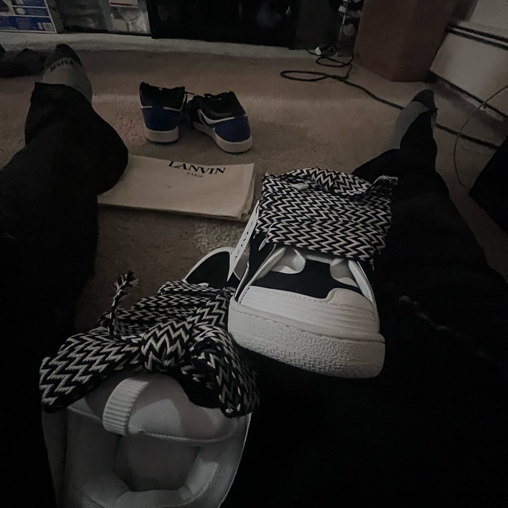 Lanvin Black and White Sneakers with Geometric Design